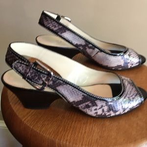 Snake print peep toe sandals